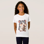 かわいいハムスターがひまわりの種を食べる面白いミーム キッズ Tシャツ (正面フル)