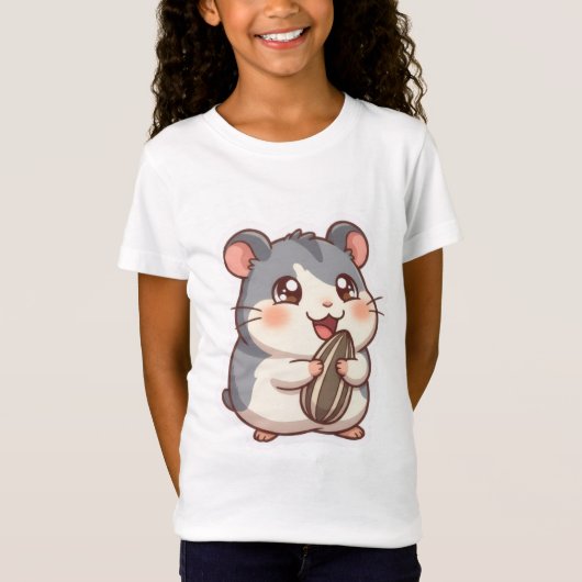 かわいいハムスターがひまわりの種を食べる面白いミーム キッズ Tシャツ (正面)