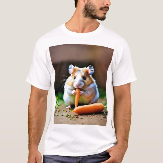 かわいいハムスターがニンジンを食べるグラフィックアート Tシャツ (正面)
