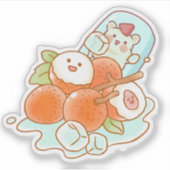 かわいいハムスターとライチの果物 - かわいい夏のアート シール (正面)