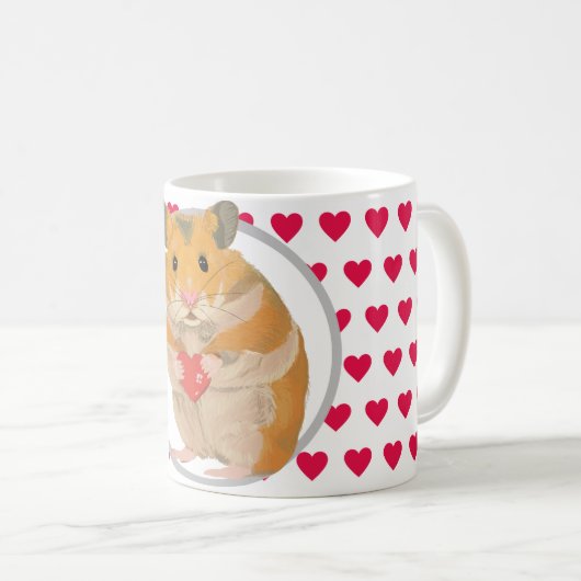 かわいいハムスターと赤いハートコーヒーマグ コーヒーマグカップ (正面右)