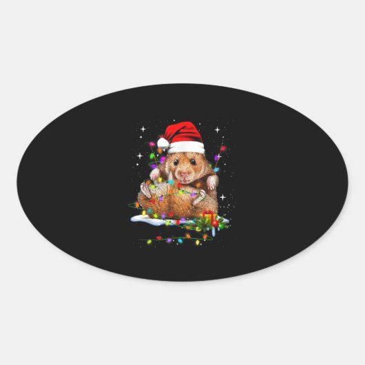 かわいいハムスターのクリスマスデー 楕円形シール (正面)