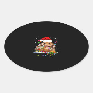 かわいいハムスターのクリスマス 楕円形シール