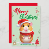 かわいいハムスターのサンタクリスマスホリデーファミリー名 シーズンカード (正面/裏面)