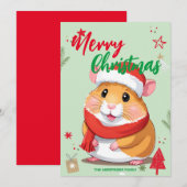 かわいいハムスターのサンタ クリスマスホリデー 家族の名前 シーズンカード (正面/裏面)