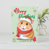 かわいいハムスターのサンタ クリスマスホリデー 家族の名前 シーズンカード (スタンド正面)