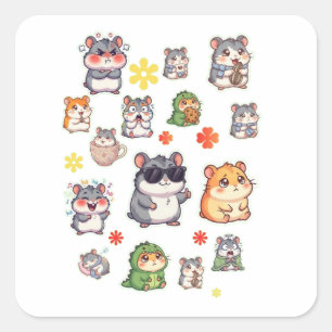 かわいいハムスターのステッカーシート ちび動物P スクエアシール