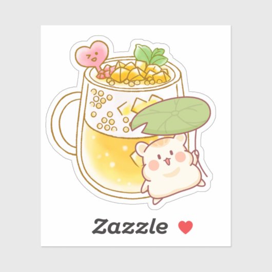 かわいいハムスターのタピオカティー - 夏の飲み物とスイレン シール (シート)