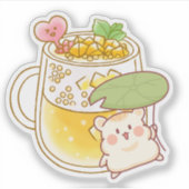 かわいいハムスターのタピオカティー - 夏の飲み物とスイレン シール (正面)