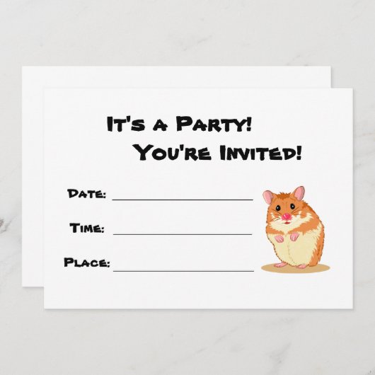 かわいいハムスターのパーティの招待状 招待状 (正面/裏面)