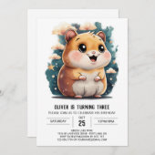 かわいいハムスターの冒険 誕生日 招待状 (正面/裏面)