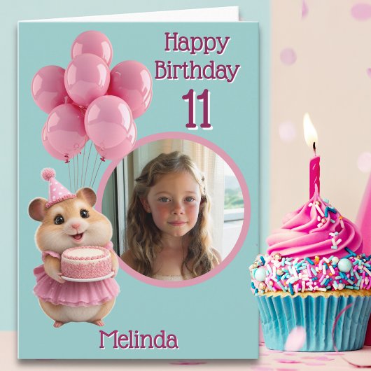 かわいいハムスターの写真1枚11歳の誕生日カード カード