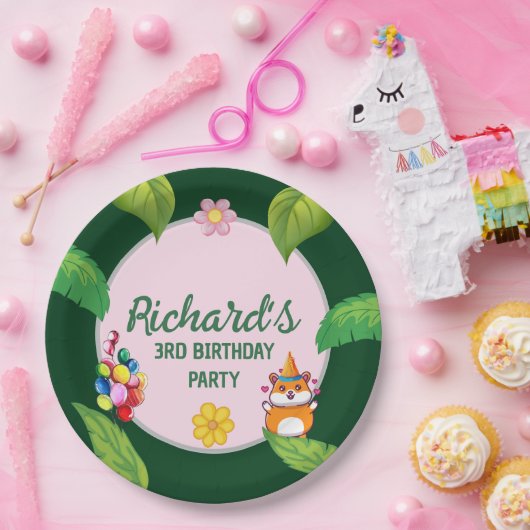 かわいいハムスターの植物性をテーマにした子どもの誕生日パーティー ペーパープレート (パーティー)