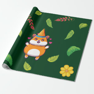 かわいいハムスターの植物性をテーマにした子どもの誕生日パーティー ラッピングペーパー