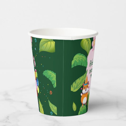 かわいいハムスターの植物性をテーマにした子どもの誕生日パーティー 紙コップ (右)