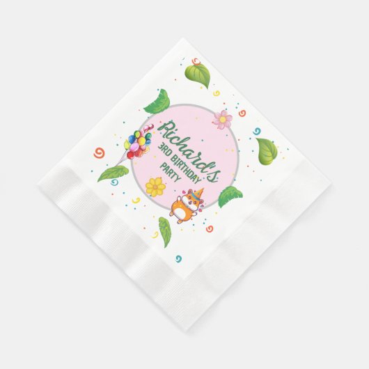 かわいいハムスターの植物性をテーマにした子どもの誕生日パーティー 縁ありランチョンナプキン (角)