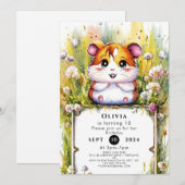 かわいいハムスターの水彩誕生日 招待状 (正面/裏面)