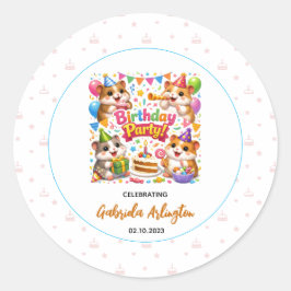 かわいいハムスターの誕生日パーティー | 子供ハムスターデザイン ラウンドシール