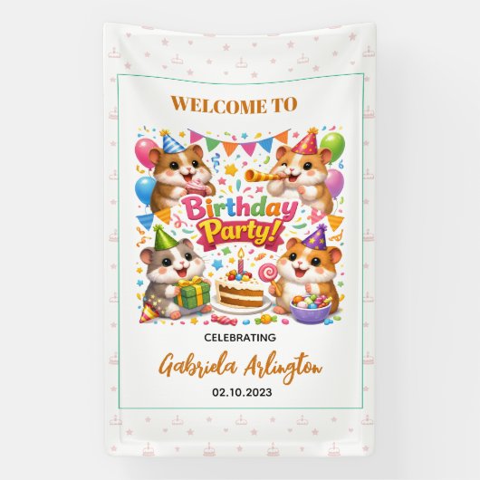 かわいいハムスターの誕生日パーティー | 子供ハムスター 横断幕 (縦)
