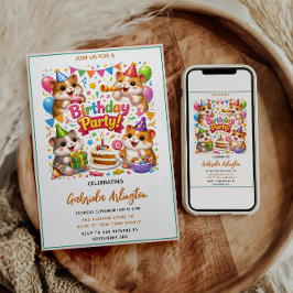 かわいいハムスターの誕生日パーティー | 子供用ハムスター 招待状
