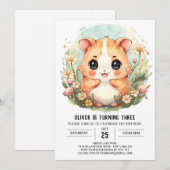 かわいいハムスターの誕生日 招待状 (正面/裏面)