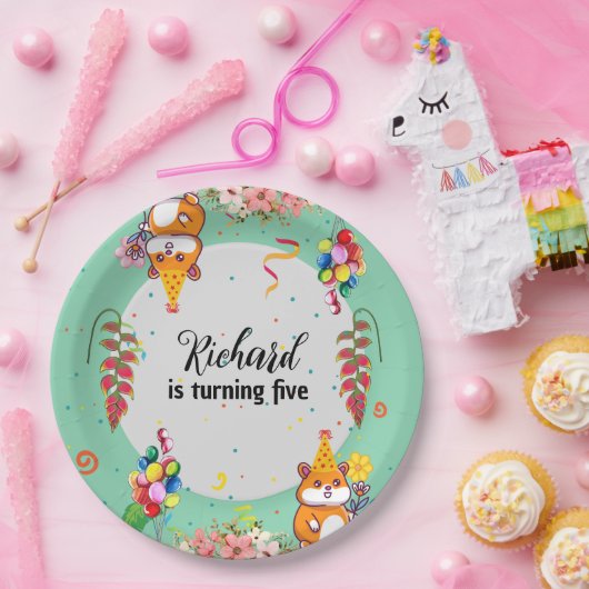 かわいいハムスターをテーマにした子どもの誕生日パーティー ペーパープレート (パーティー)