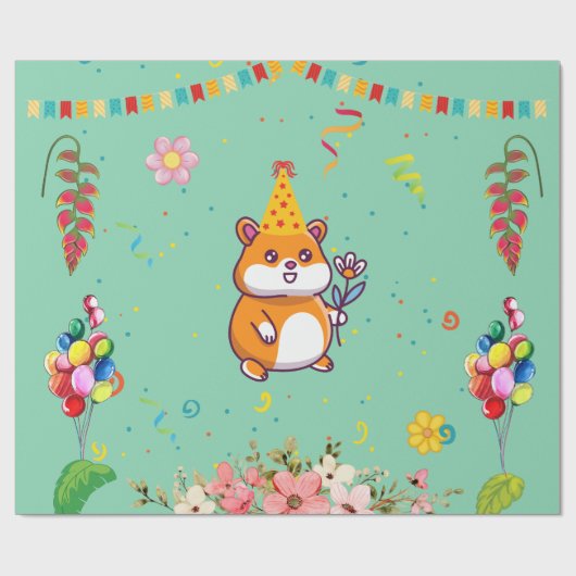 かわいいハムスターをテーマにした子どもの誕生日パーティー ラッピングペーパー (フラット)