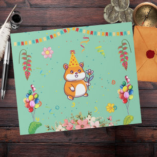 かわいいハムスターをテーマにした子どもの誕生日パーティー ラッピングペーパー