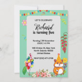 かわいいハムスターをテーマにした子供の誕生日パーティー 招待状 (正面)