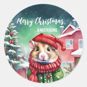 かわいいハムスタークリスマスツリーの誕生日の雪パーティー ラウンドシール