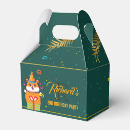 かわいいハムスターグリーンをテーマにした子どもの誕生日パーティー フェイバーボックス