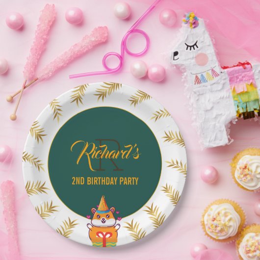 かわいいハムスターグリーンをテーマにした子どもの誕生日パーティー ペーパープレート (パーティー)