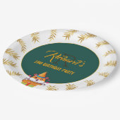 かわいいハムスターグリーンをテーマにした子どもの誕生日パーティー ペーパープレート (アングル)