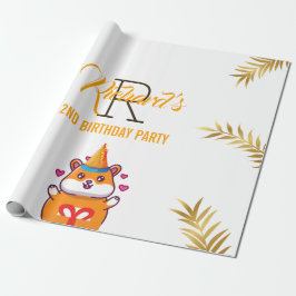 かわいいハムスターグリーンをテーマにした子どもの誕生日パーティー ラッピングペーパー