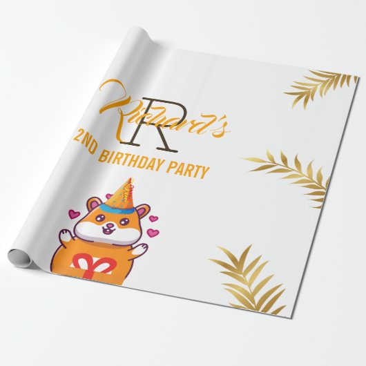 かわいいハムスターグリーンをテーマにした子どもの誕生日パーティー ラッピングペーパー (アンロールド)