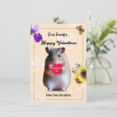 かわいいハムスターハートとフローラデザインバレンタイン サンキューカード (スタンド正面)