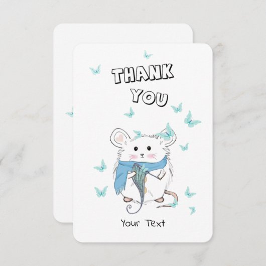 かわいいハムスターブルーバタフライ サンキューカード (正面/裏面)