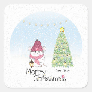 かわいいハムスターメリークリスマス スクエアシール