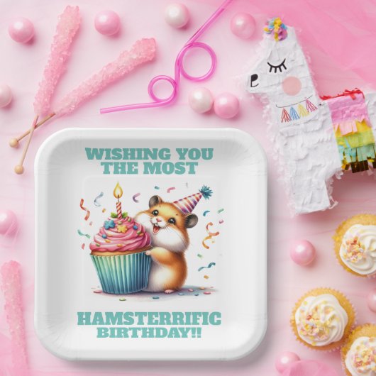 かわいいハムスターリフティングカップケーキハムスター誕生日 ペーパープレート (パーティー)