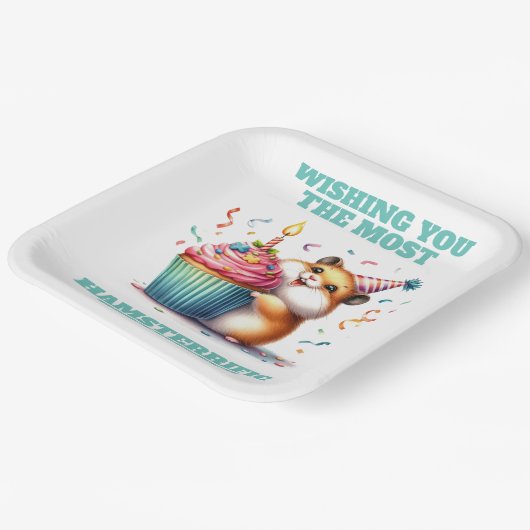 かわいいハムスターリフティングカップケーキハムスター誕生日 ペーパープレート (傾斜あり)