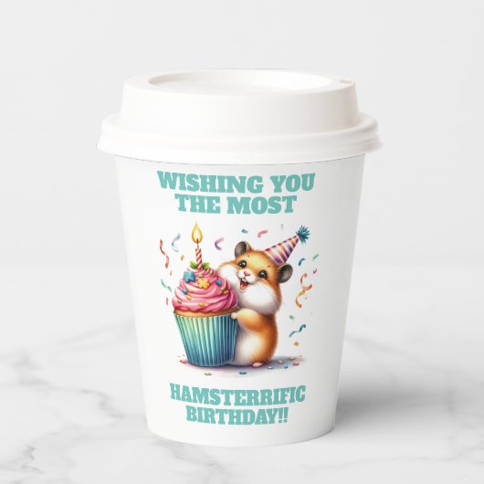 かわいいハムスターリフティングカップケーキハムスター誕生日 紙コップ (正面)