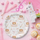 かわいいハムスター顔とピンクの花柄パーティー ペーパープレート (パーティー)