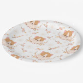 かわいいハムスター顔とピンクの花柄パーティー ペーパープレート (アングル)