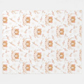 かわいいハムスター顔とピンクの花柄 フリースブランケット (正面(横))