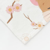 かわいいハムスター顔とピンクの花柄 フリースブランケット (角)