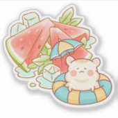 かわいいハムスター スイカ 涼しげサマー シール (正面)