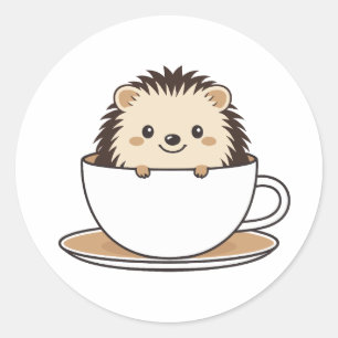 かわいいハリネズミがコーヒーカップに座る ラウンドシール