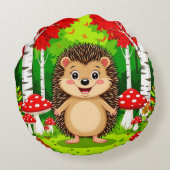 かわいいハリネズミが明るい森にいる ラウンドクッション (裏面)