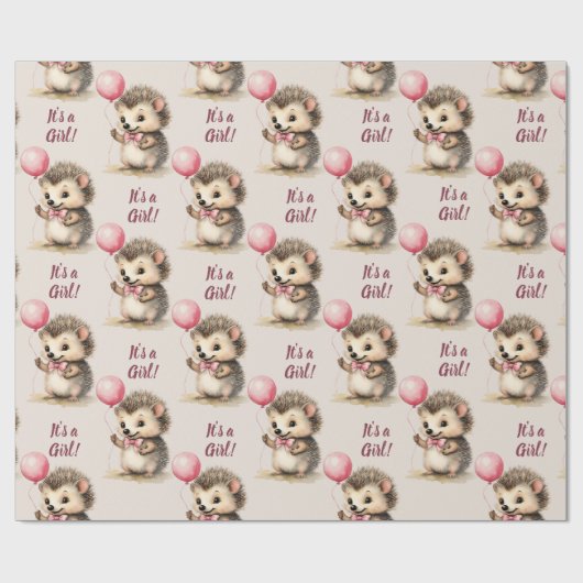 かわいいハリネズミその女の子の赤ちゃんシャワー ラッピングペーパー (フラット)