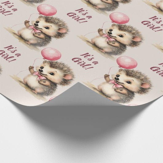 かわいいハリネズミその女の子の赤ちゃんシャワー ラッピングペーパー (角)